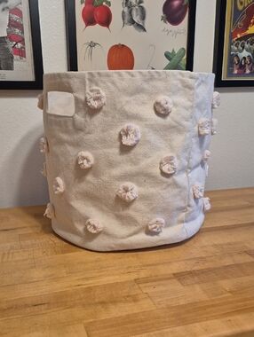 Pehr Pom Pom Basket Canvas Cylindrical Bucket Organize, Hamper